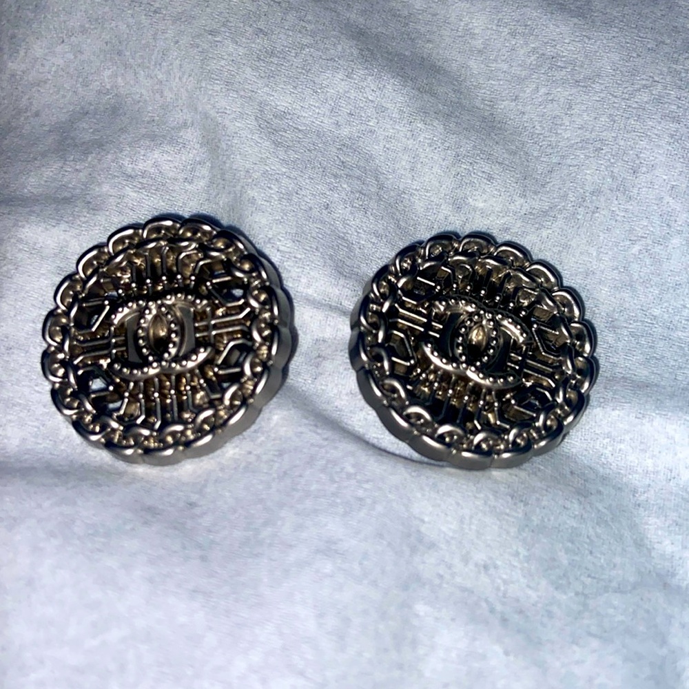 COPY - Chanel silver CC logo studs Paris Buttons set of 2